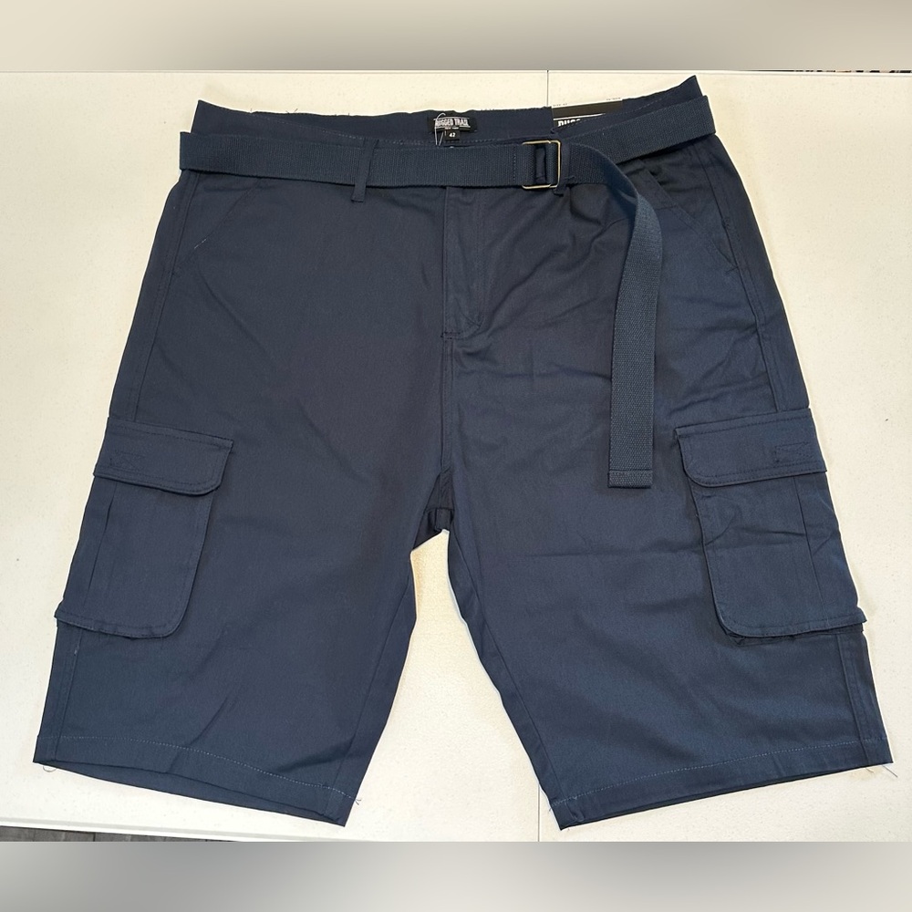 Rugged Trail New York Shorts Men's Cargo 4-Way Stretch Belt Navy Size 42 NEW $59